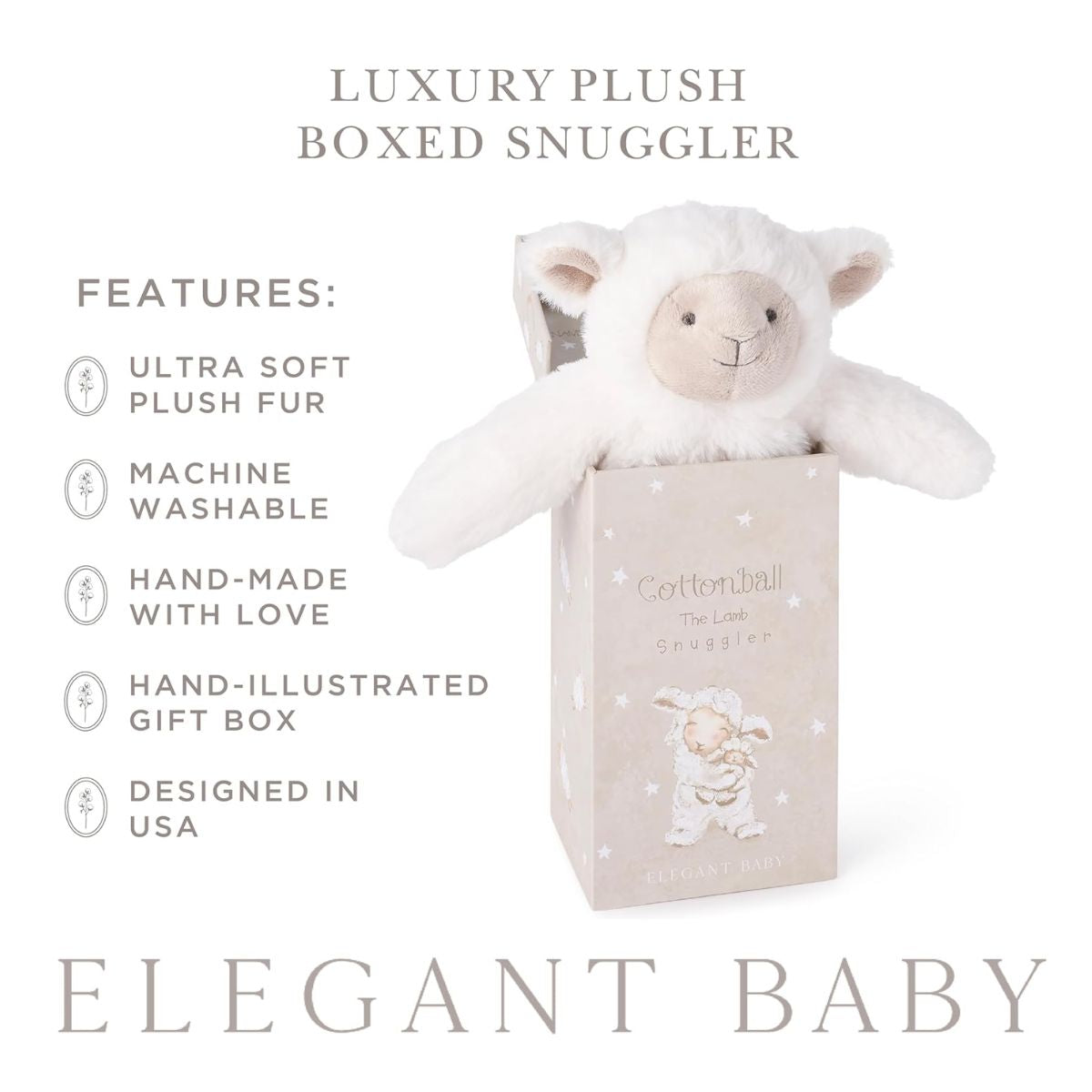Elegant Baby Cottonball the Lamb Snuggler Plush Security Blanket w/ Gift Box - Practical and Gift Ready