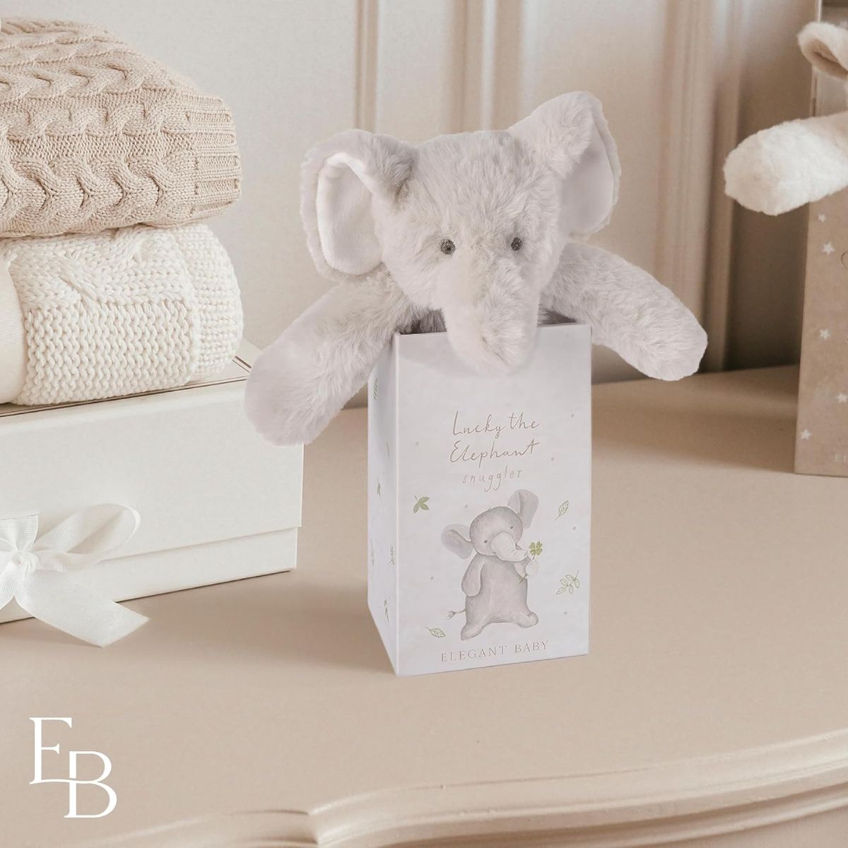 Elegant Baby Lucky the Elephant Snuggler Plush Security Blanket w/ Gift Box - Provides Security and Relaxation