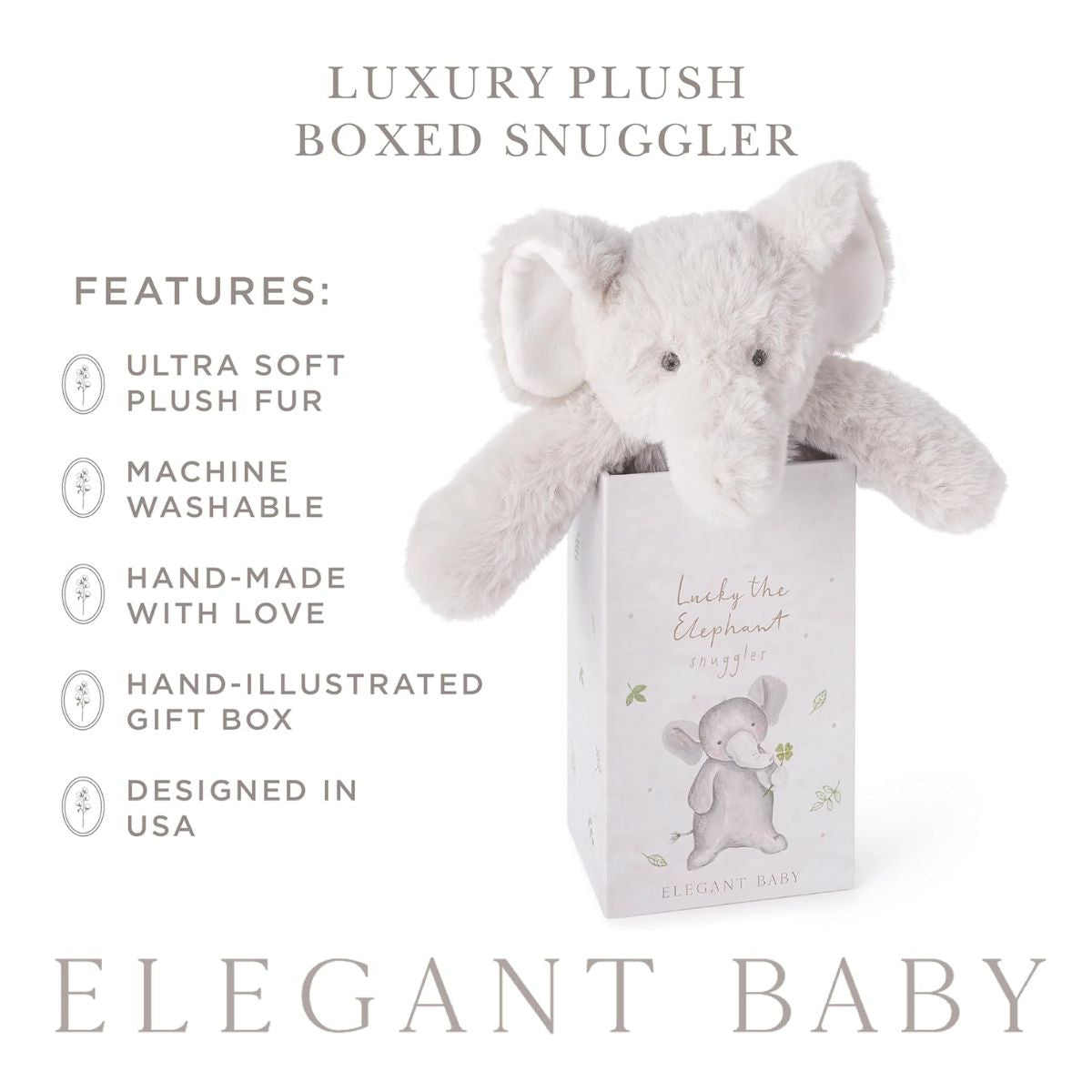 Elegant Baby Lucky the Elephant Snuggler Plush Security Blanket w/ Gift Box - Practical and Gift Ready