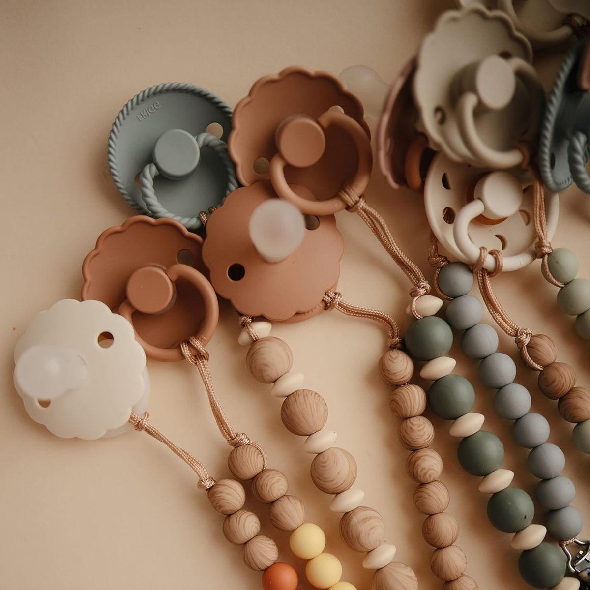 Mushie Silicone Pacifier Clip Luna - Faux Wood - Modern and Minimalist Design